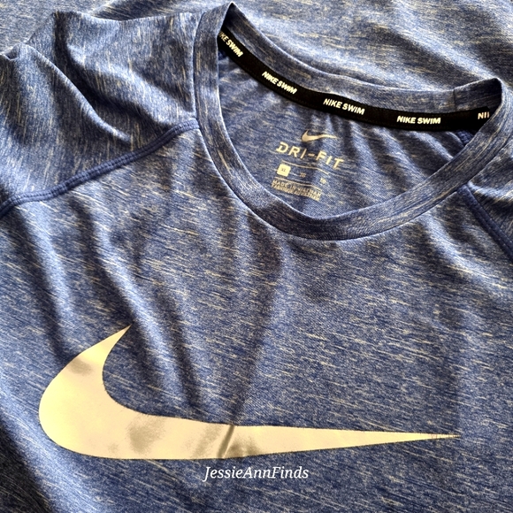 Nike Swim Blue Dri-Fit UPF 40+ Rash Guard Short Sleeve Shirt Men's Size XL - Picture 6 of 10